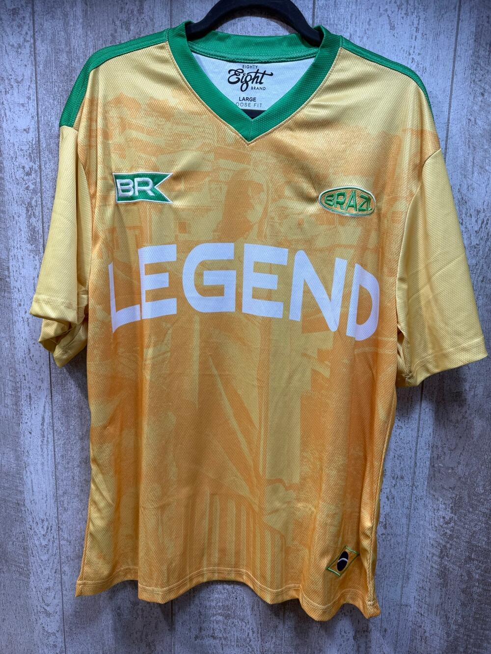 NWT Eighty Eight Brand Brazil Legend Soccer Jersey Men’s Large Gold Green